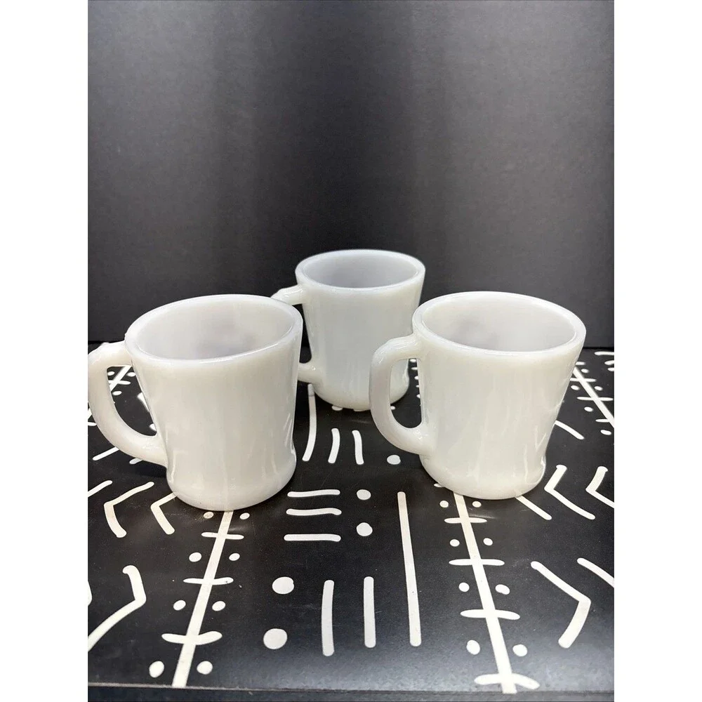 3 Vintage Fire King Coffee Mug Cup Ruffled Grouse D Handle White Oven Ware USA